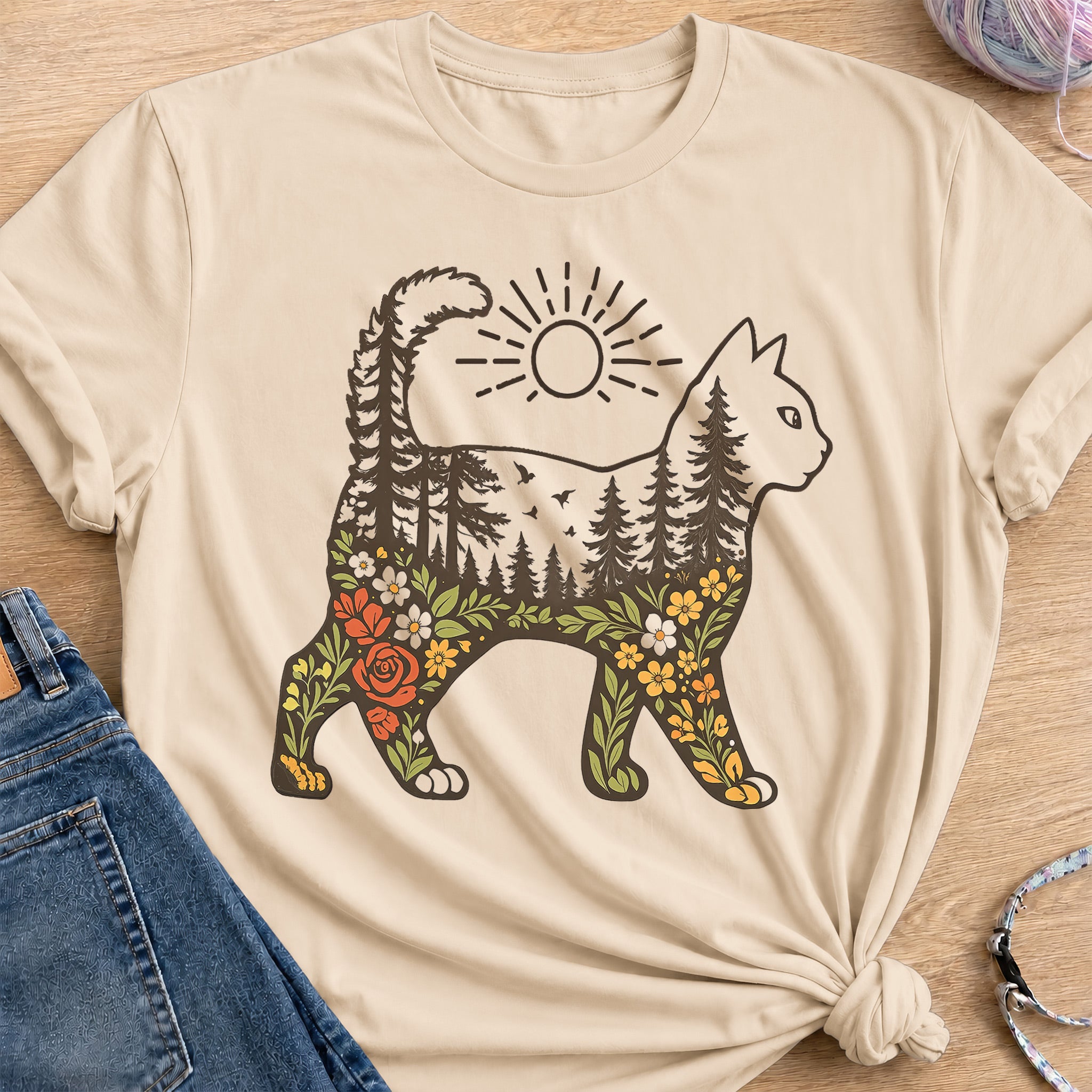 Woodland Cat T-Shirt — Sand