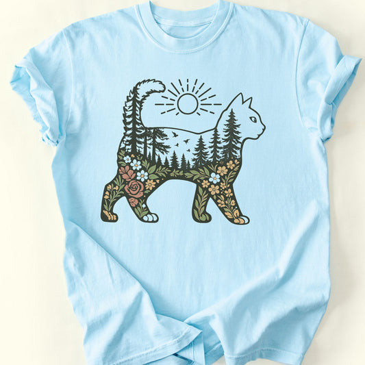 Woodland Cat T-Shirt — Chambray