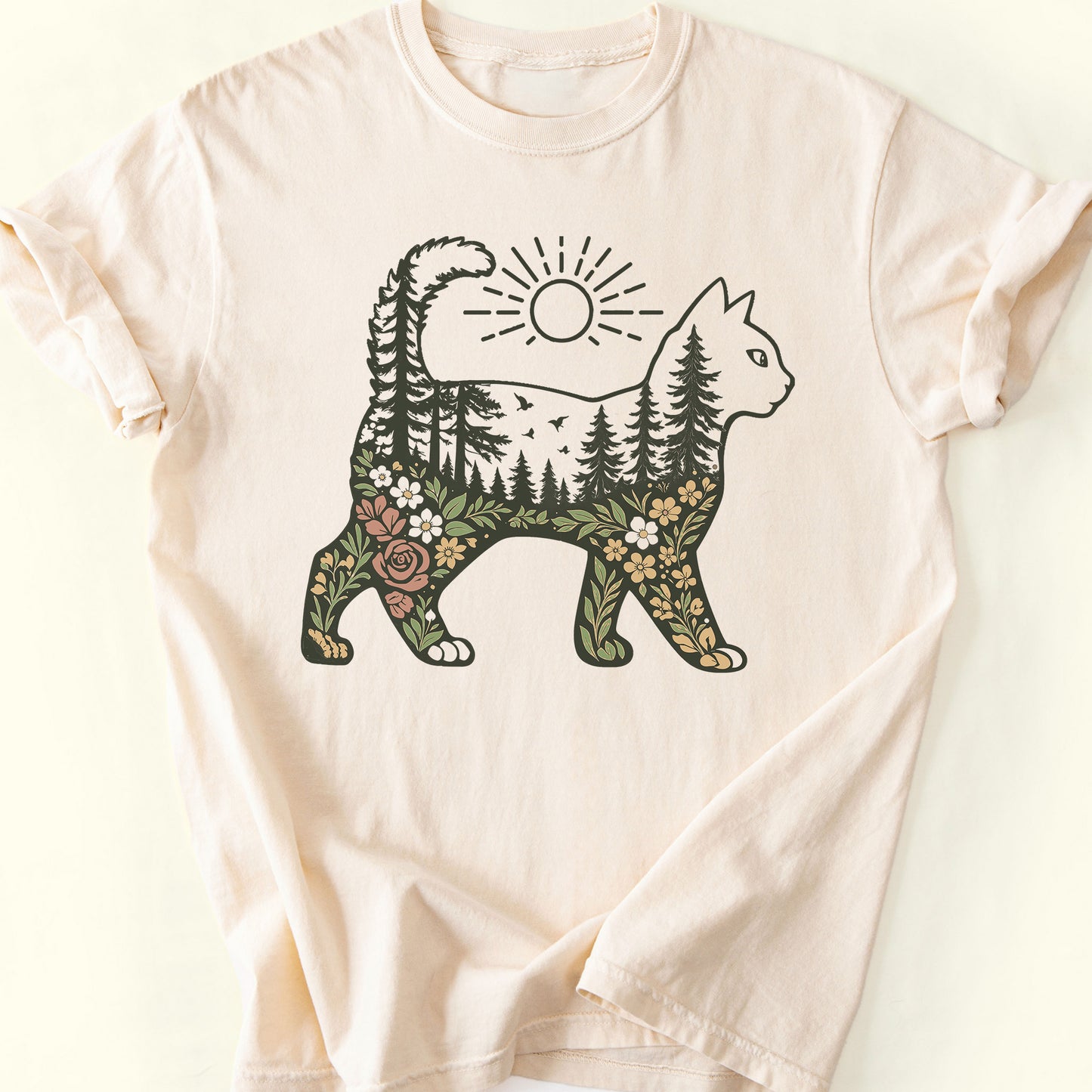 Woodland Cat T-Shirt — Ivory