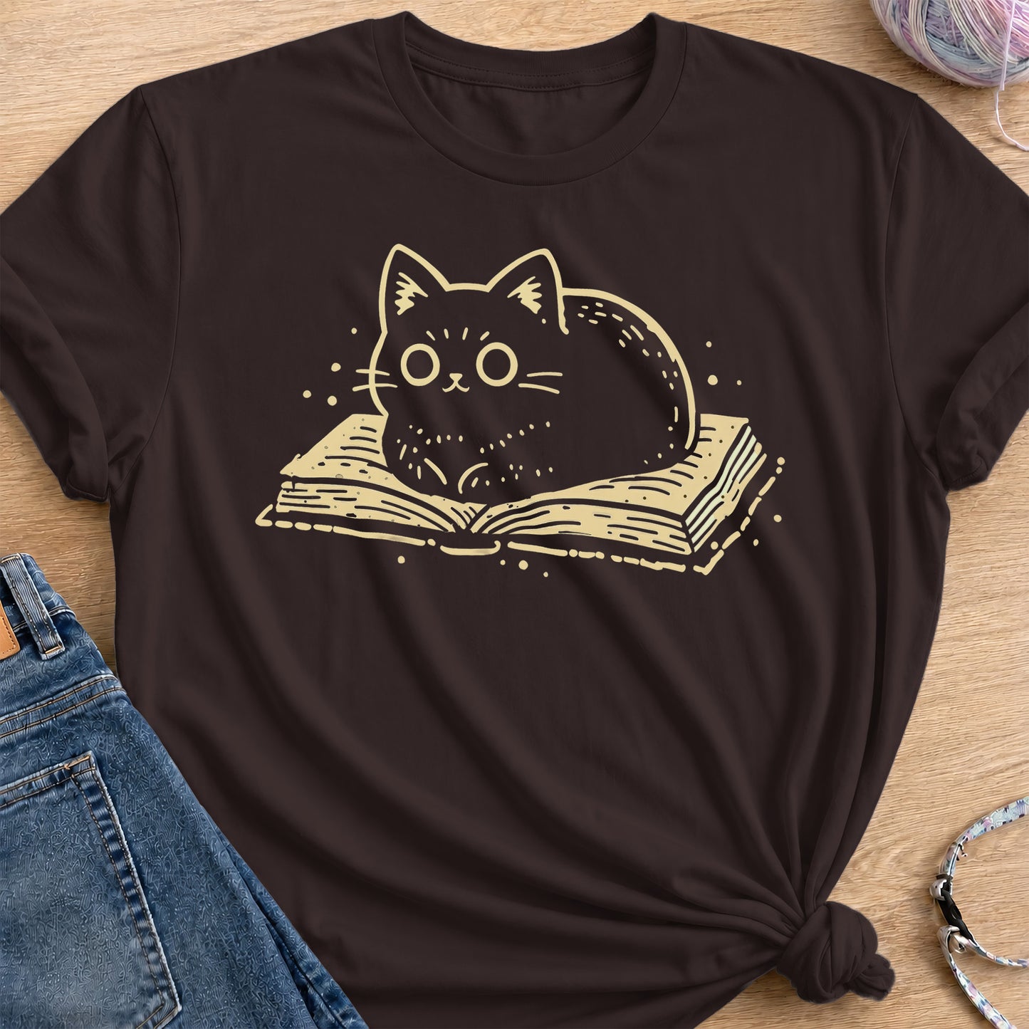 cats and books T-Shirt — Dark Chocolate