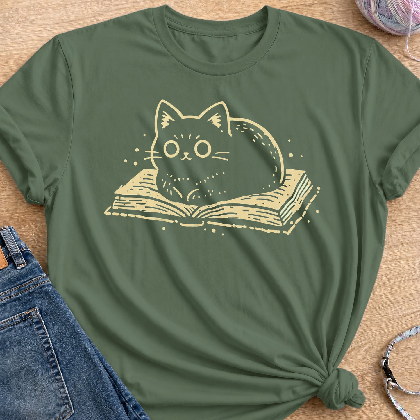 cats and books T-Shirt — Military Green