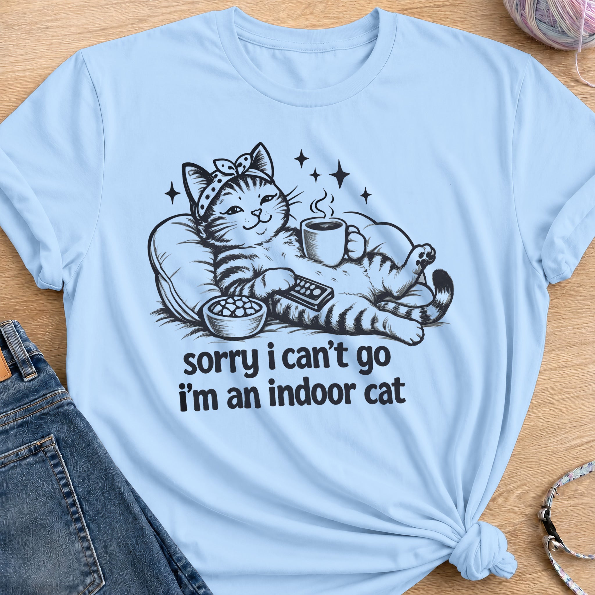 Indoor Cat T-Shirt — Light Blue