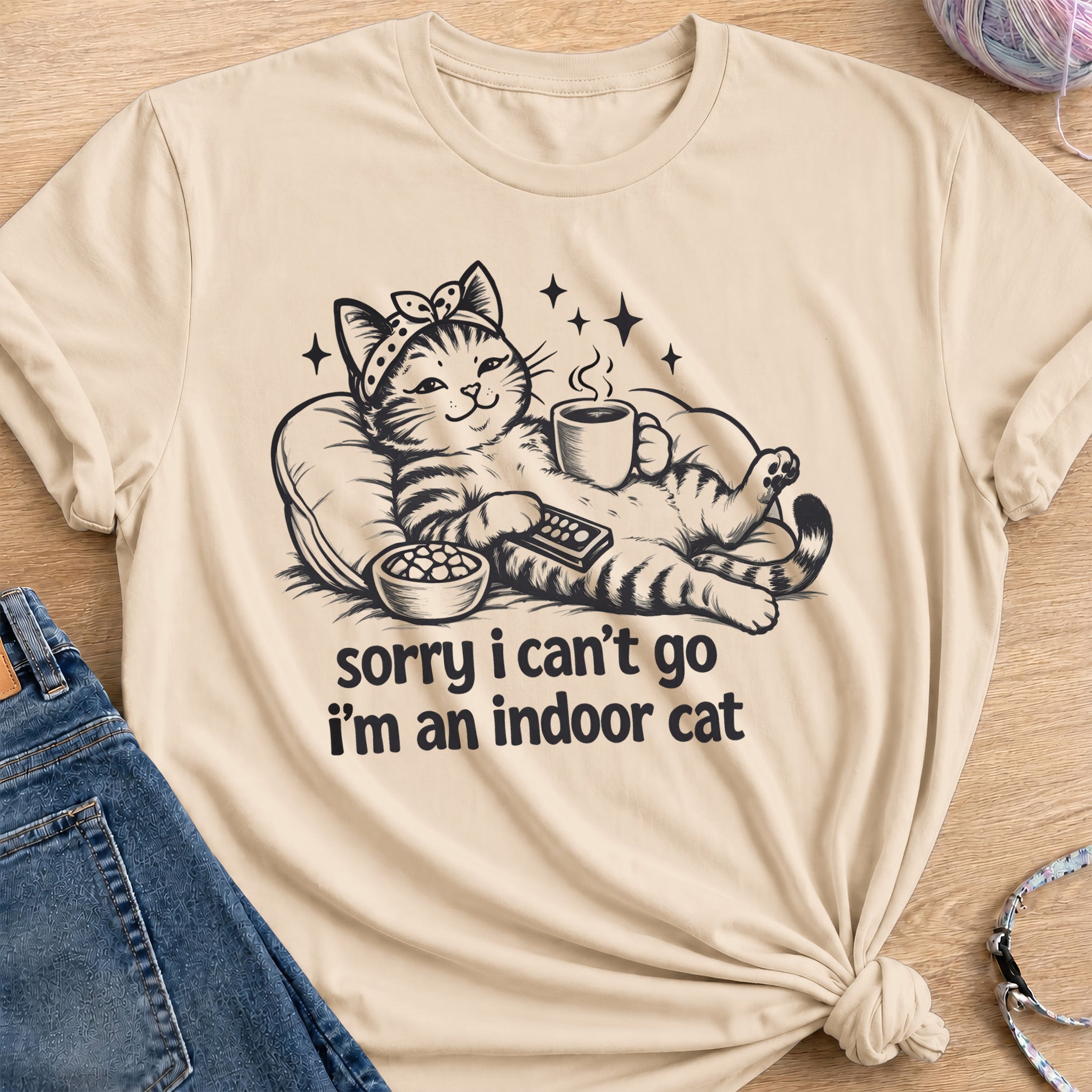 Indoor Cat T-Shirt — Sand
