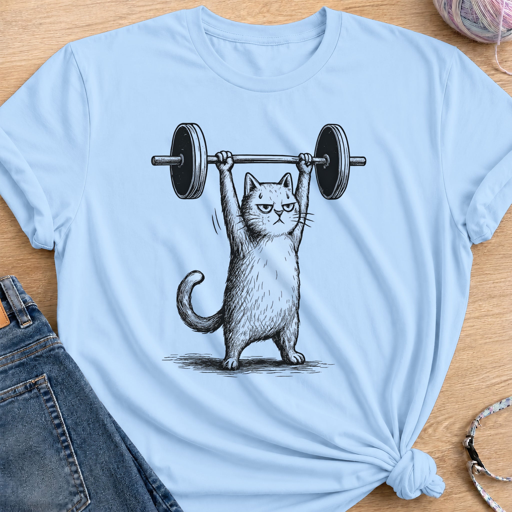 Cat Gym T-Shirt — Light Blue