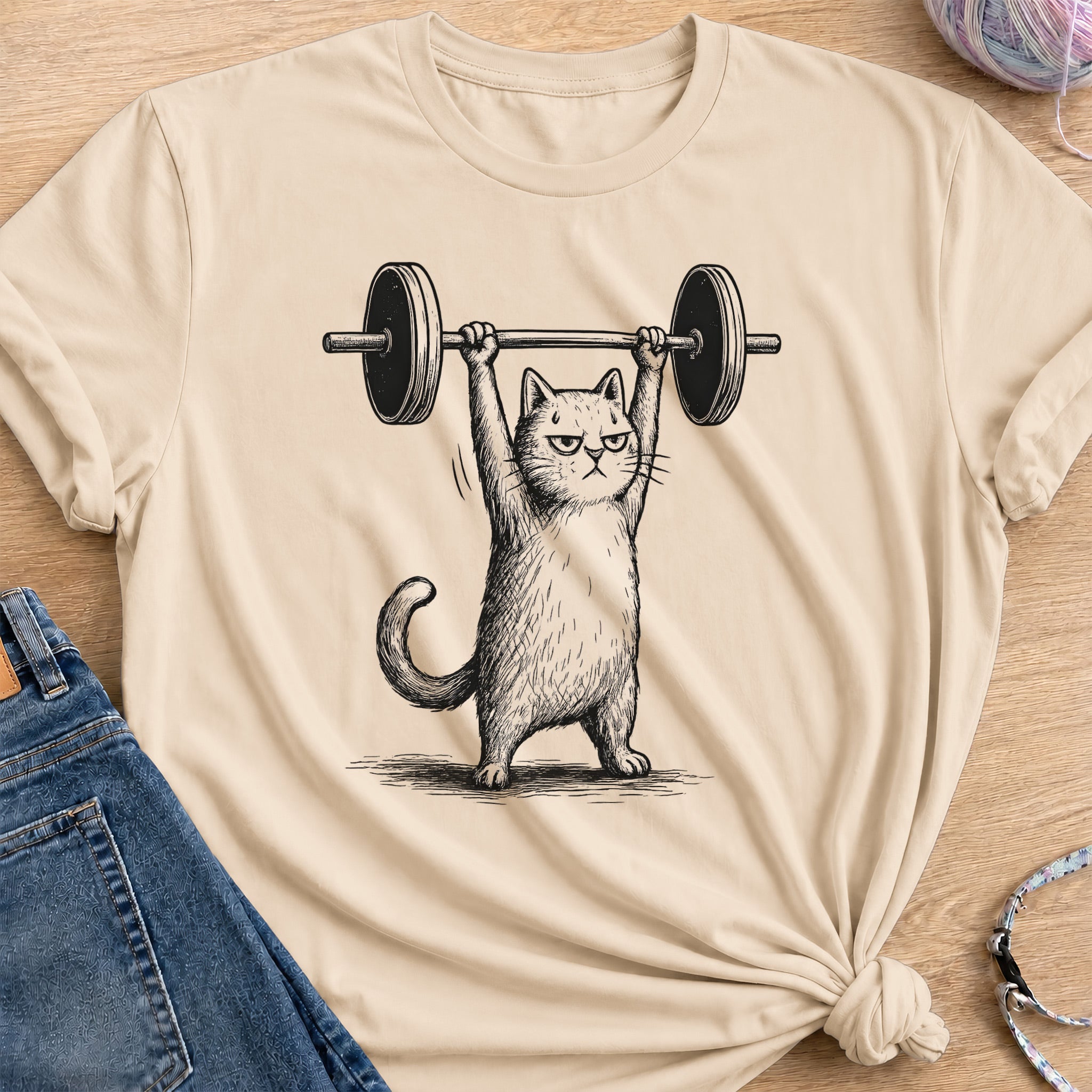 Cat Gym T-Shirt — Sand