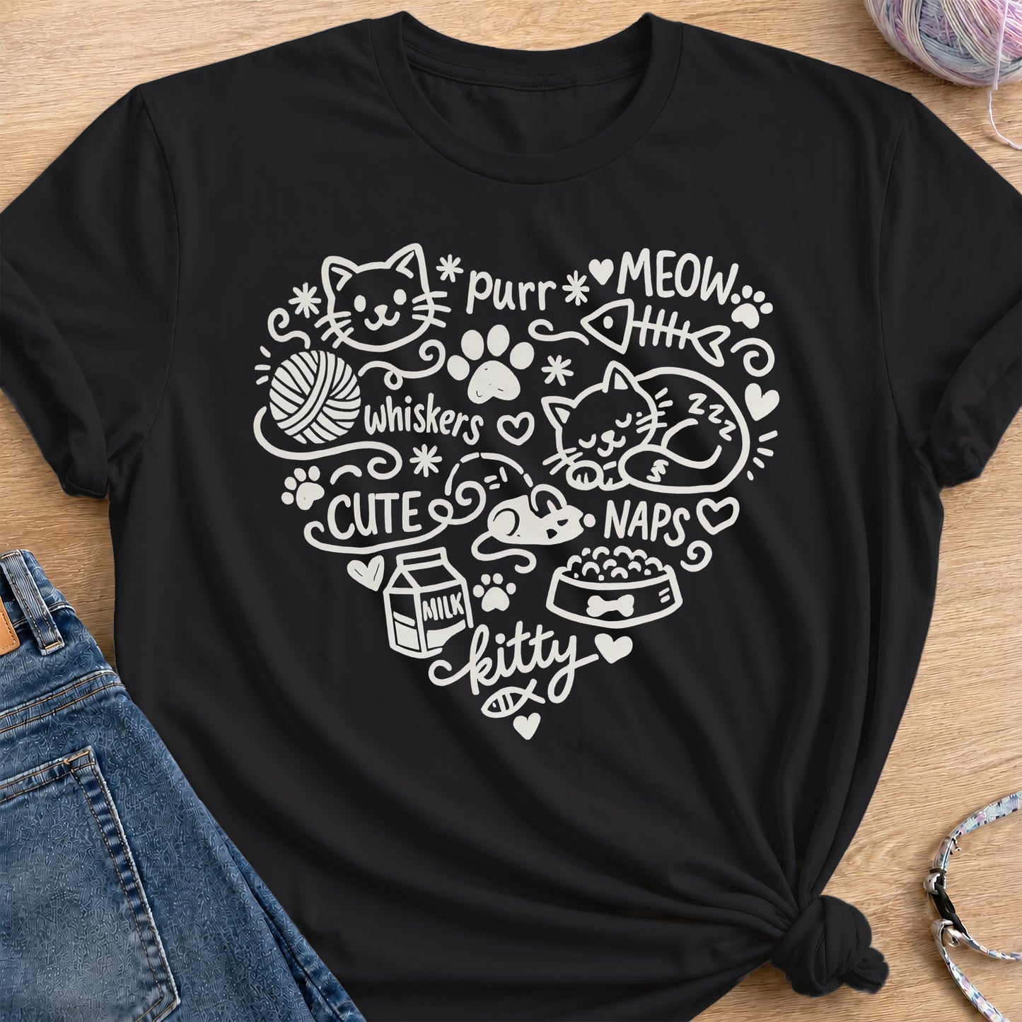 Kitty Heart T-Shirt — Black