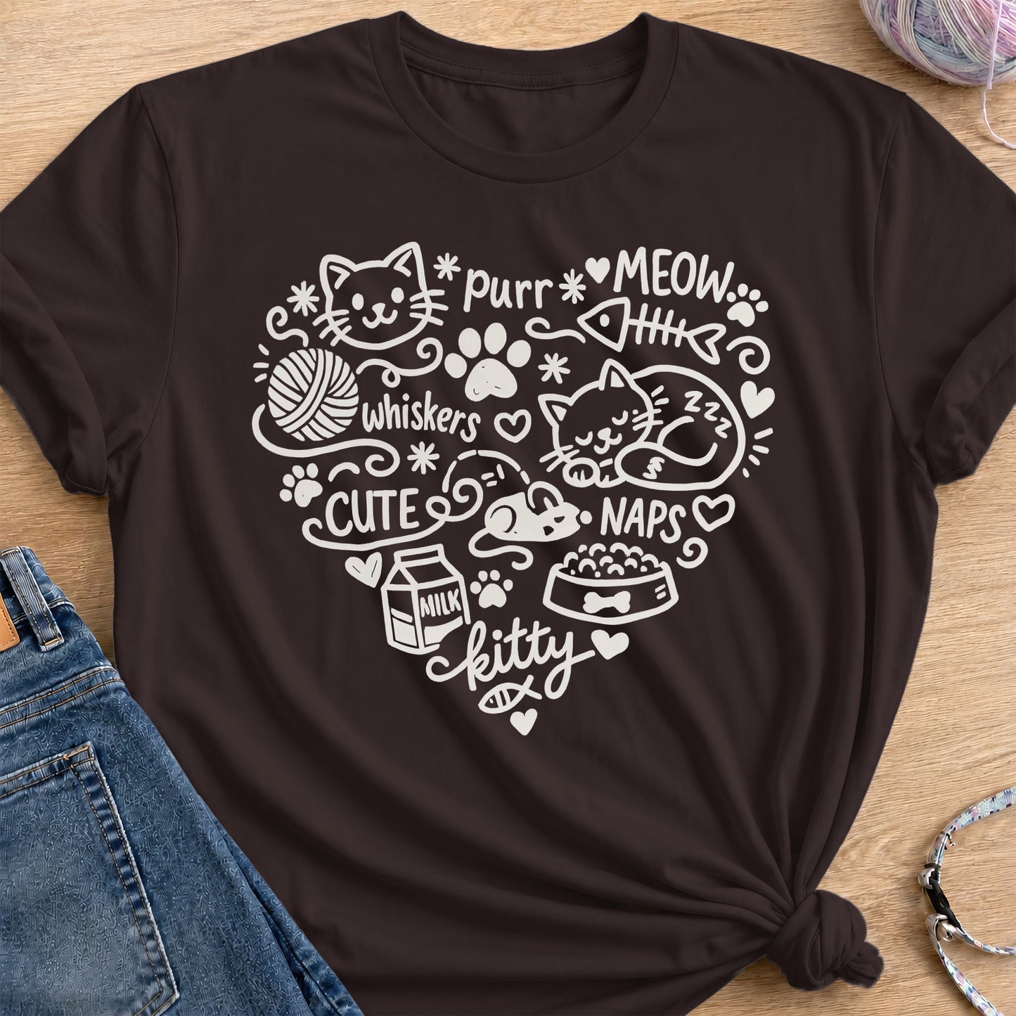 Kitty Heart T-Shirt — Dark Chocolate