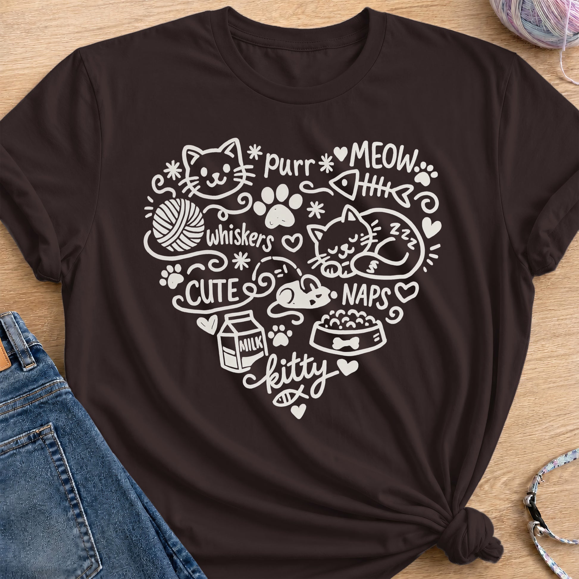 Kitty Heart T-Shirt — Dark Chocolate