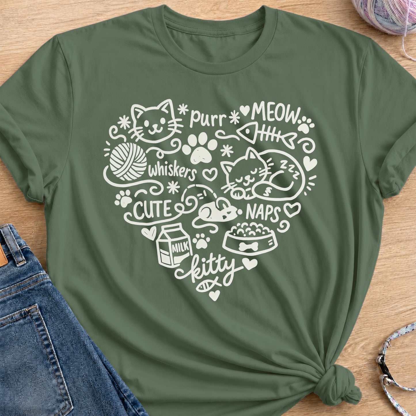 Kitty Heart T-Shirt — Military Green