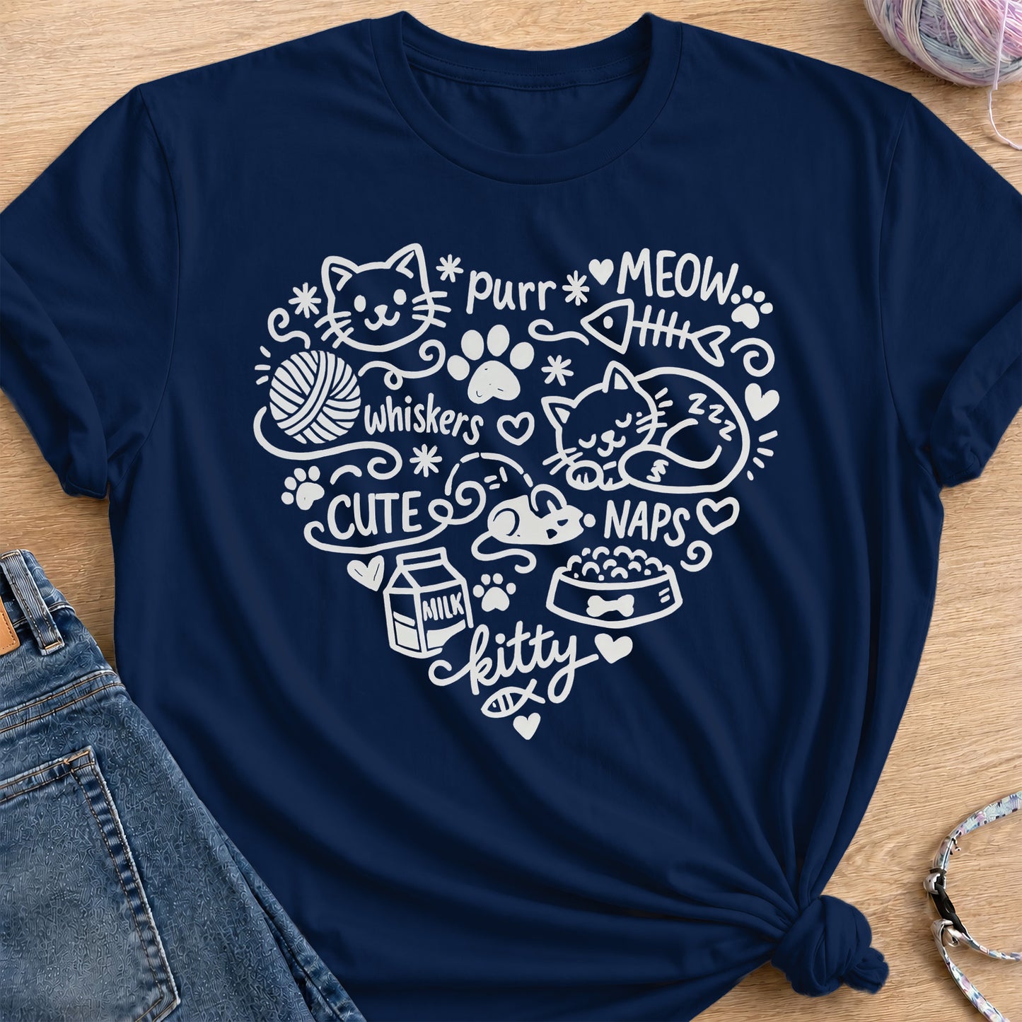 Kitty Heart T-Shirt — Navy