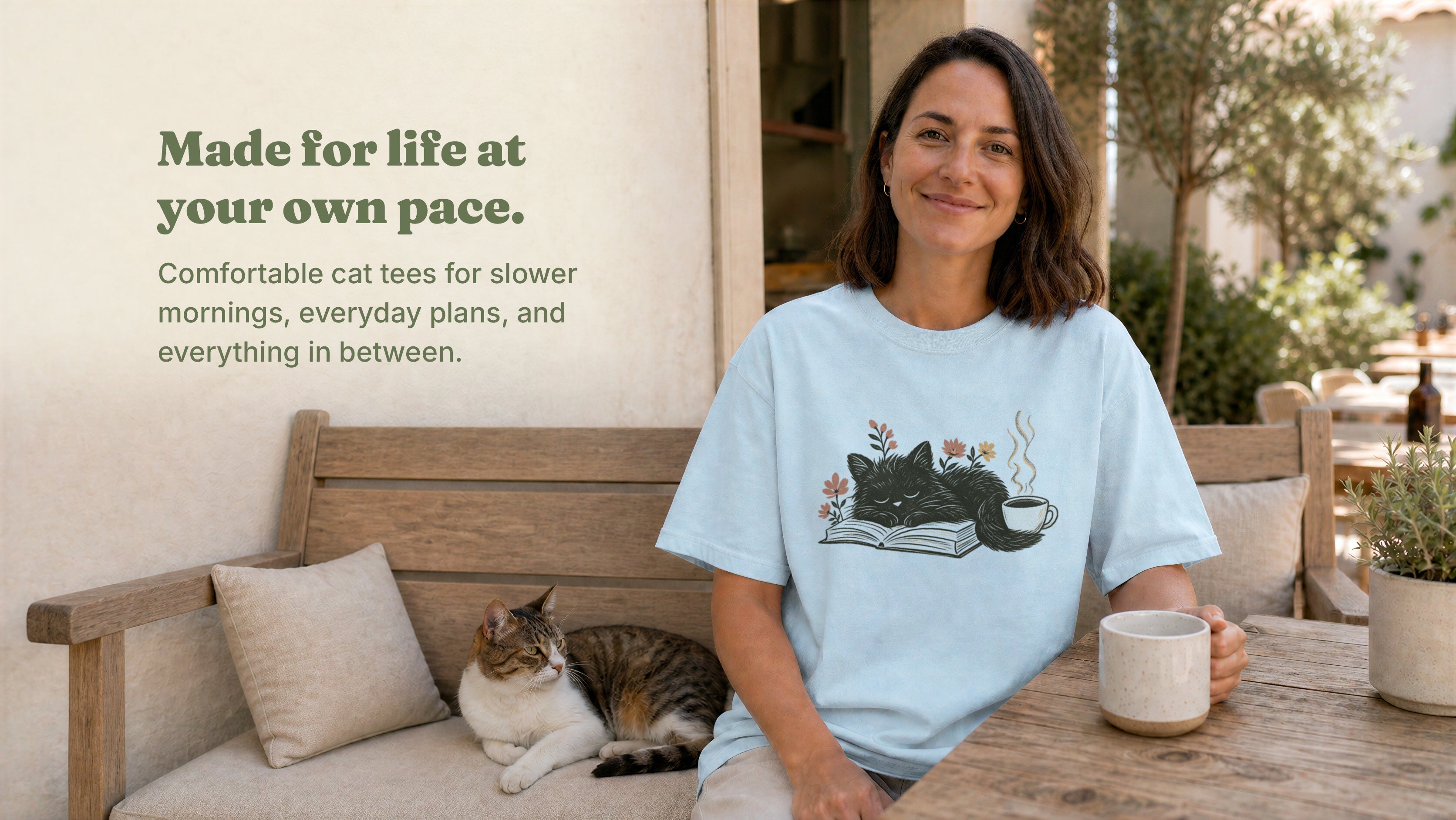 Made for life at your own pace. Comfortable cat tees for slower mornings, everyday plans, and everything in between.