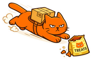 Cat sprinting with a package
